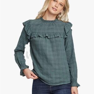 LOFT Ruffle gingham long sleeve top